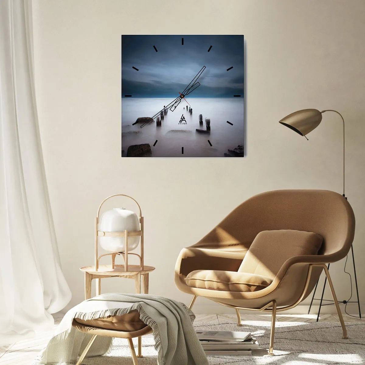 Wanduhr - Glasuhr - Der alte Pier vor der Kulisse eines ruhigen Meeres - 30x30cm - Nachdenklicher See - Moderne Wanddekoration für Wohnzimmer und Schlafzimmer ARTTOR