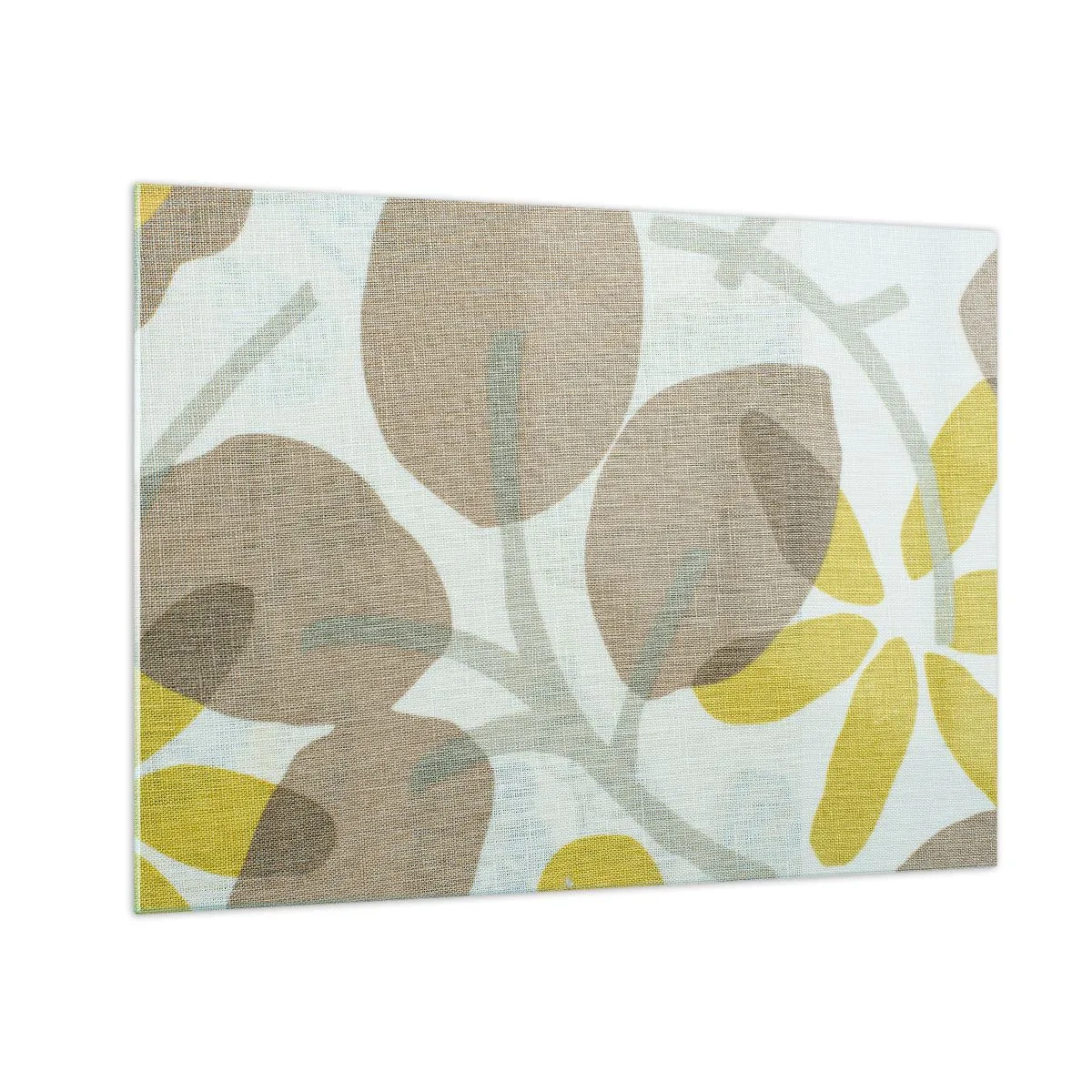 Glasbild - Bild auf glas - Stilisierte Blätter und Blüten in Pastellbeige und Gelb - 70x50cm - Komposition in voller Sonne - Moderne Wanddekoration für Wohnzimmer und Schlafzimmer ARTTOR