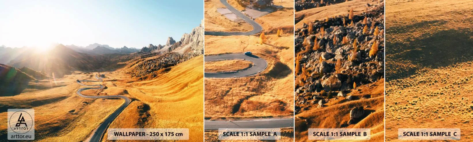 Fototapetenmuster Standard Eco - In einem goldenen Tal - Landschaft, Berge, Italien - 100x30 cm