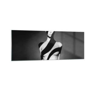 Glasbild - Bild auf glas - Schwarz-Weiß-Porträt einer Frau in Licht und Schatten - 140x50cm - In Glanz und Schatten - Moderne Wanddekoration für Wohnzimmer und Schlafzimmer ARTTOR