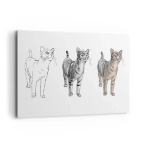 Bild auf Leinwand - Leinwandbild - Die Entwicklung einer Katzenzeichnung von der Skizze zur farbigen Form - 120x80cm - Zeichenunterricht - Moderne Wanddekoration für Wohnzimmer und Schlafzimmer ARTTOR