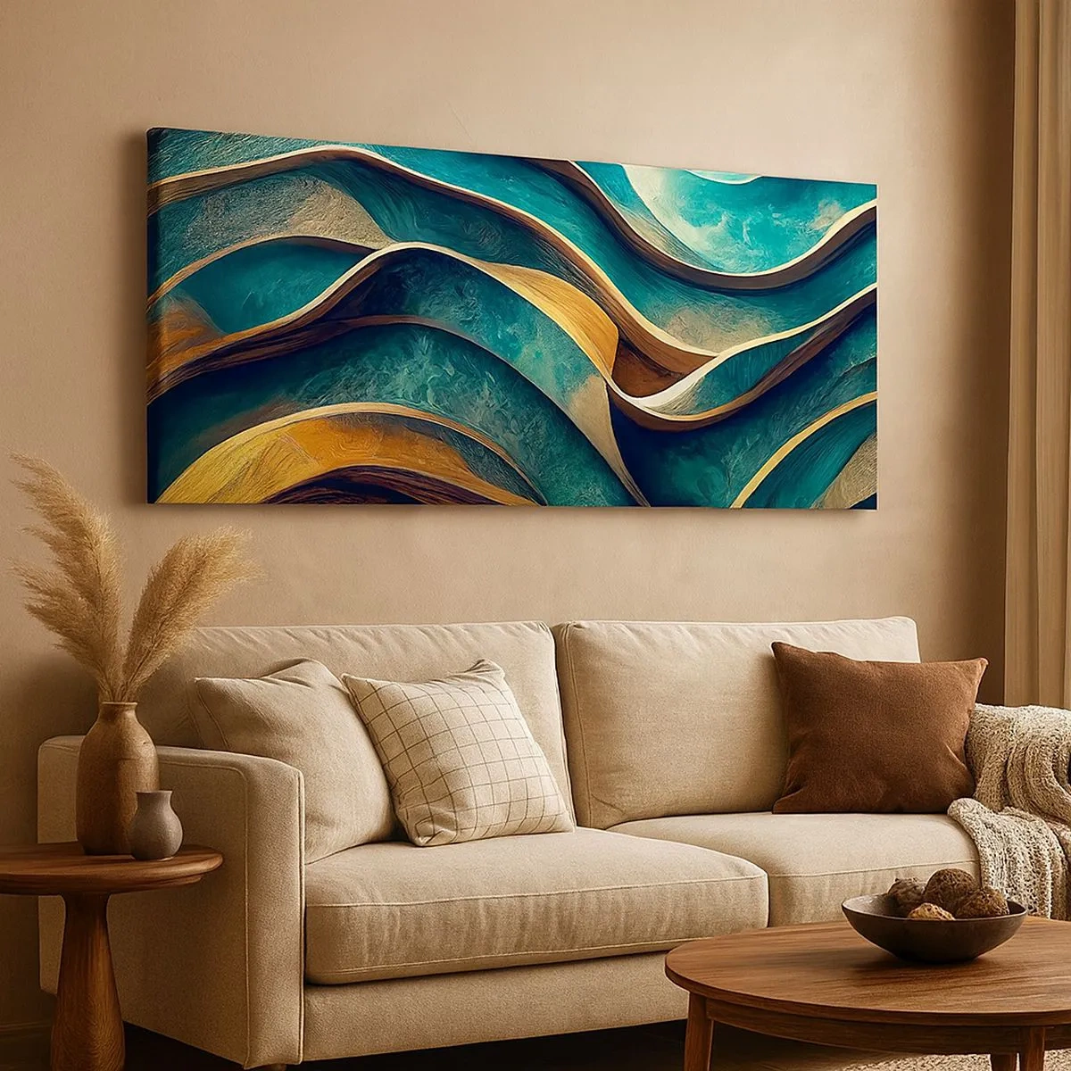 Bild auf Leinwand - Leinwandbild - Blaue Mäander - 100x40 cm