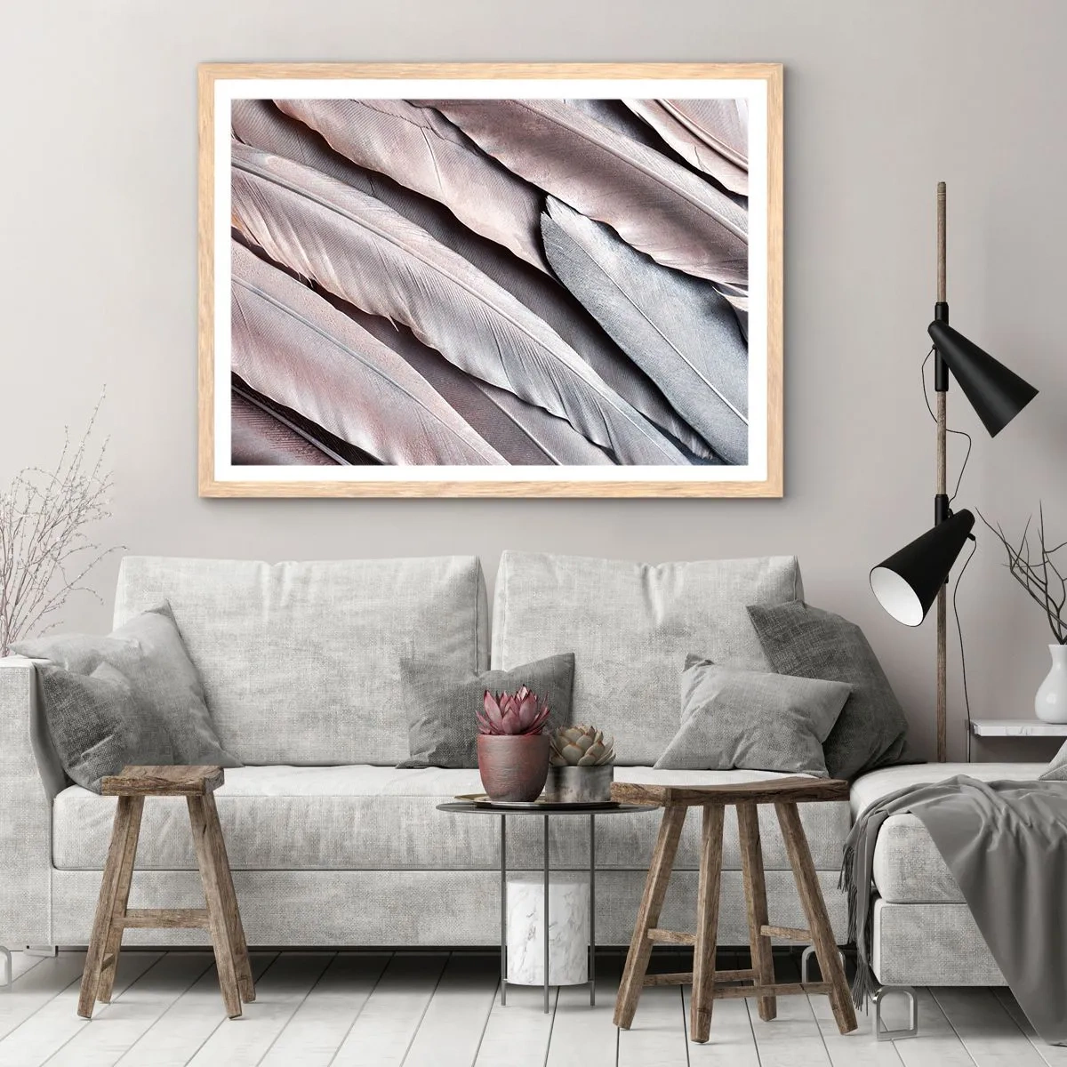 Poster in einem Rahmen aus heller Eiche - In rosa Silber - 91x61 cm