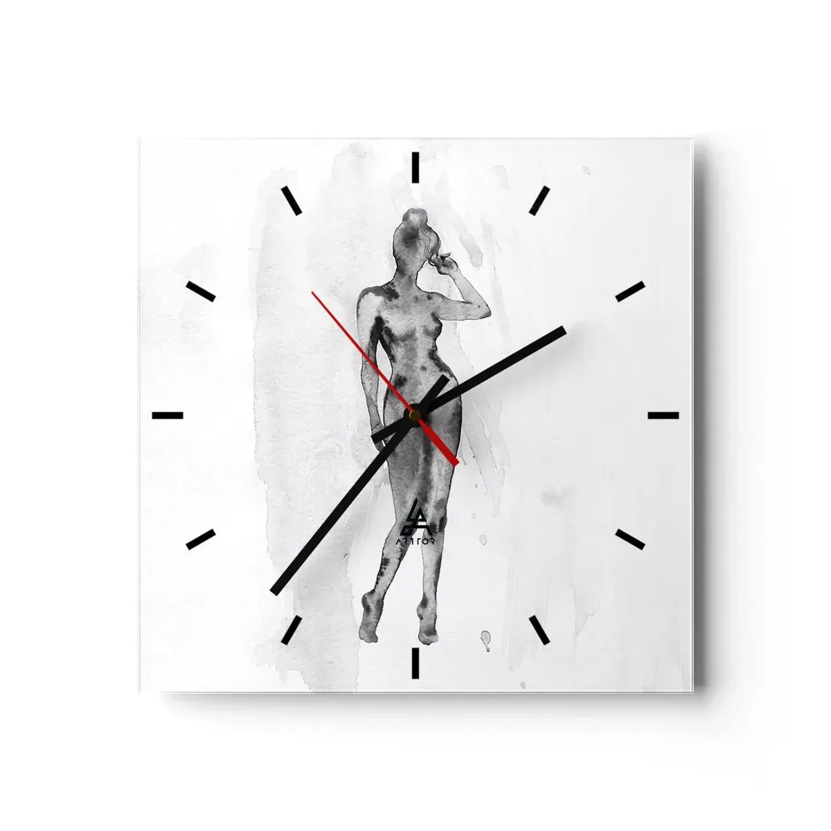 Wanduhr - Glasuhr - Skizze einer Frauensilhouette in Grautönen - 30x30cm - Eine Studie über das Ideal der Weiblichkeit - Moderne Wanddekoration für Wohnzimmer und Schlafzimmer ARTTOR