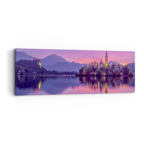 Bild auf Leinwand - Leinwandbild - Eine märchenhafte Insel in der Abenddämmerung - 90x30 cm
