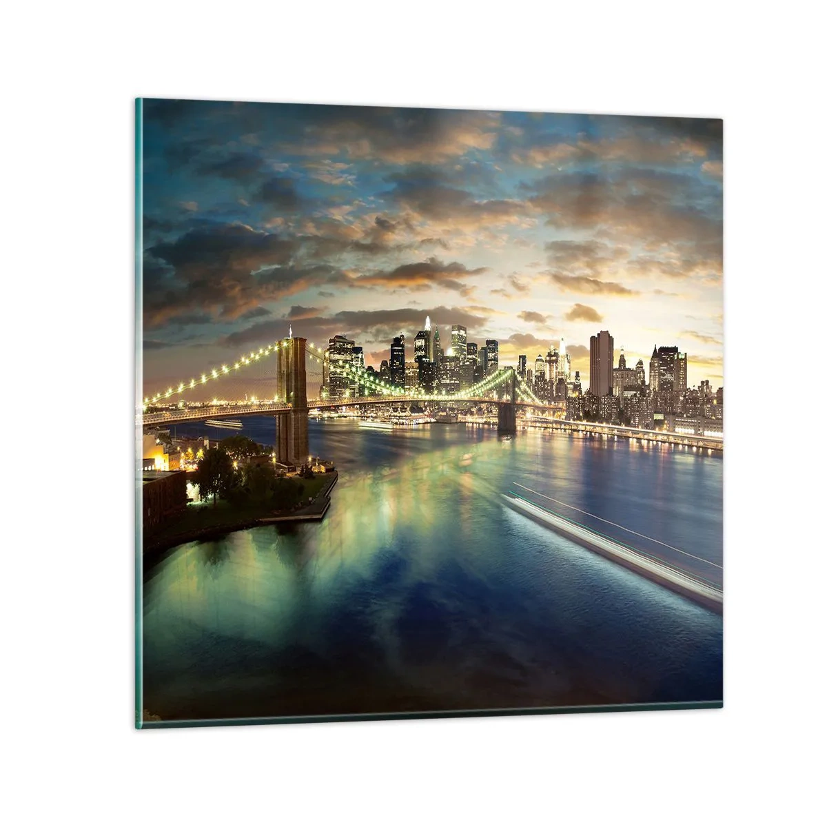 Glasbild - Bild auf glas - Ein heller Abend über Manhattan - 30x30 cm