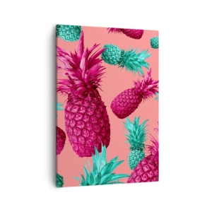 Bild auf Leinwand - Leinwandbild - Exotische Ananas in Pink und Türkis - 50x70cm - Freiheit ist süß - Moderne Wanddekoration für Wohnzimmer und Schlafzimmer ARTTOR