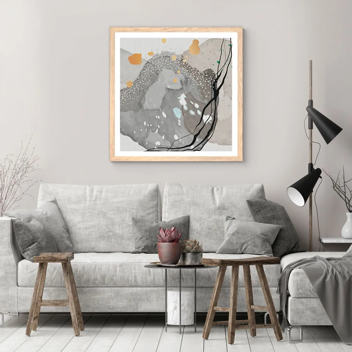 Poster in einem Rahmen aus heller Eiche - Organische Komposition - 30x30 cm