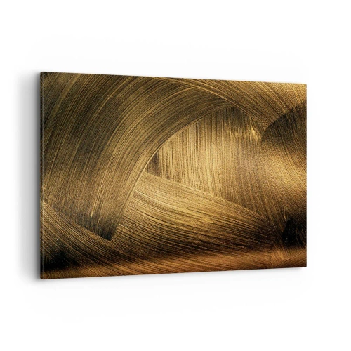 Bild auf Leinwand - Leinwandbild - Goldene abstrakte Pinselstriche - 100x70cm - In einem goldenen Labyrinth - Moderne Wanddekoration für Wohnzimmer und Schlafzimmer ARTTOR