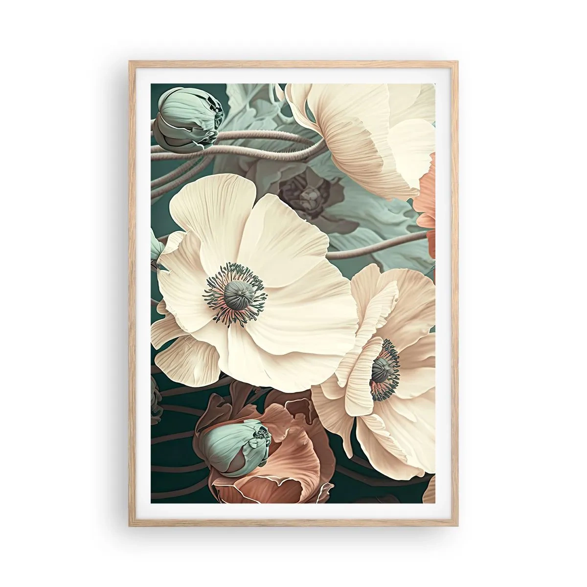 Poster in einem Rahmen aus heller Eiche - Flüstern von Mohnblumen - 70x100 cm