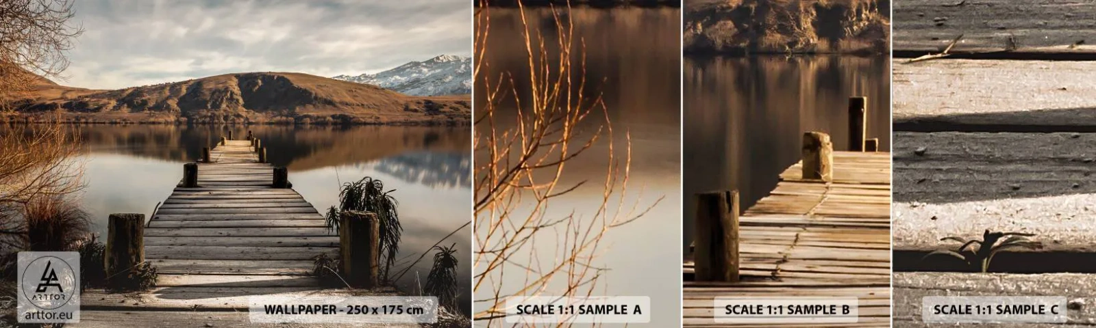 Fototapetenmuster Standard Eco - Landschaft in Stille - Landschaft, Brücke, See - 100x30 cm