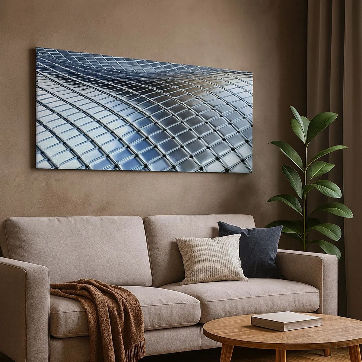 Bild auf Leinwand - Leinwandbild - Metallische silberne Welle - 100x40 cm