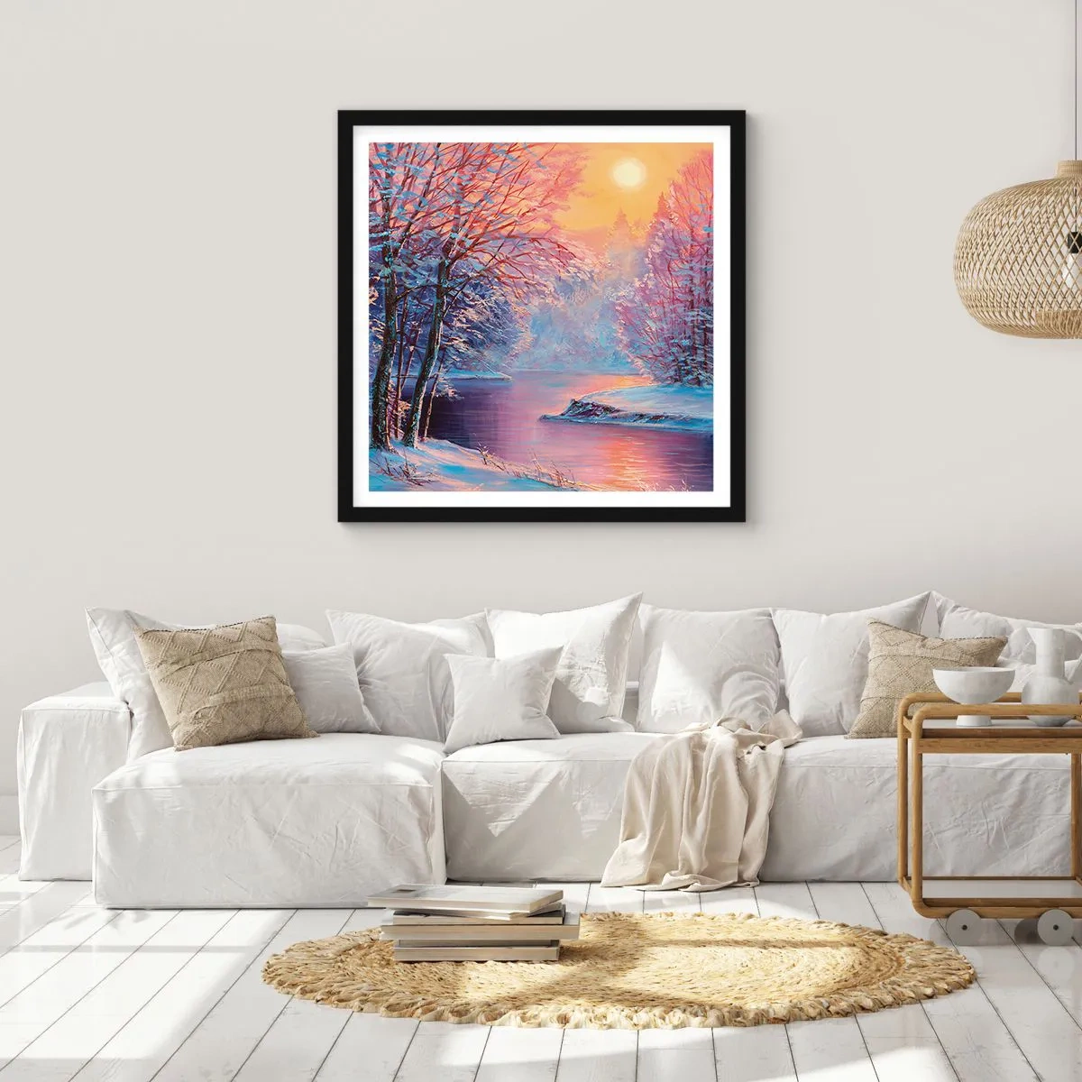 Poster in einem schwarzem Rahmen - Die Farben des Winters - 60x60 cm