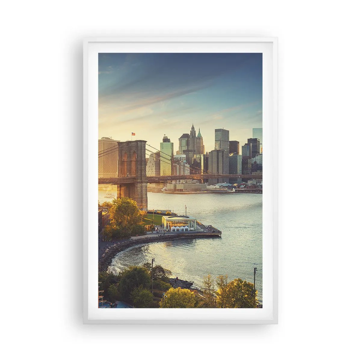 Poster in einem weißen Rahmen - Morgendämmerung der Großstadt - 61x91 cm