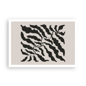 Poster - Zweige mit Blättern in Schwarz auf hellem Hintergrund - 100x70cm - Natur des Quadrats - Moderne Wanddekoration für Wohnzimmer und Schlafzimmer ARTTOR