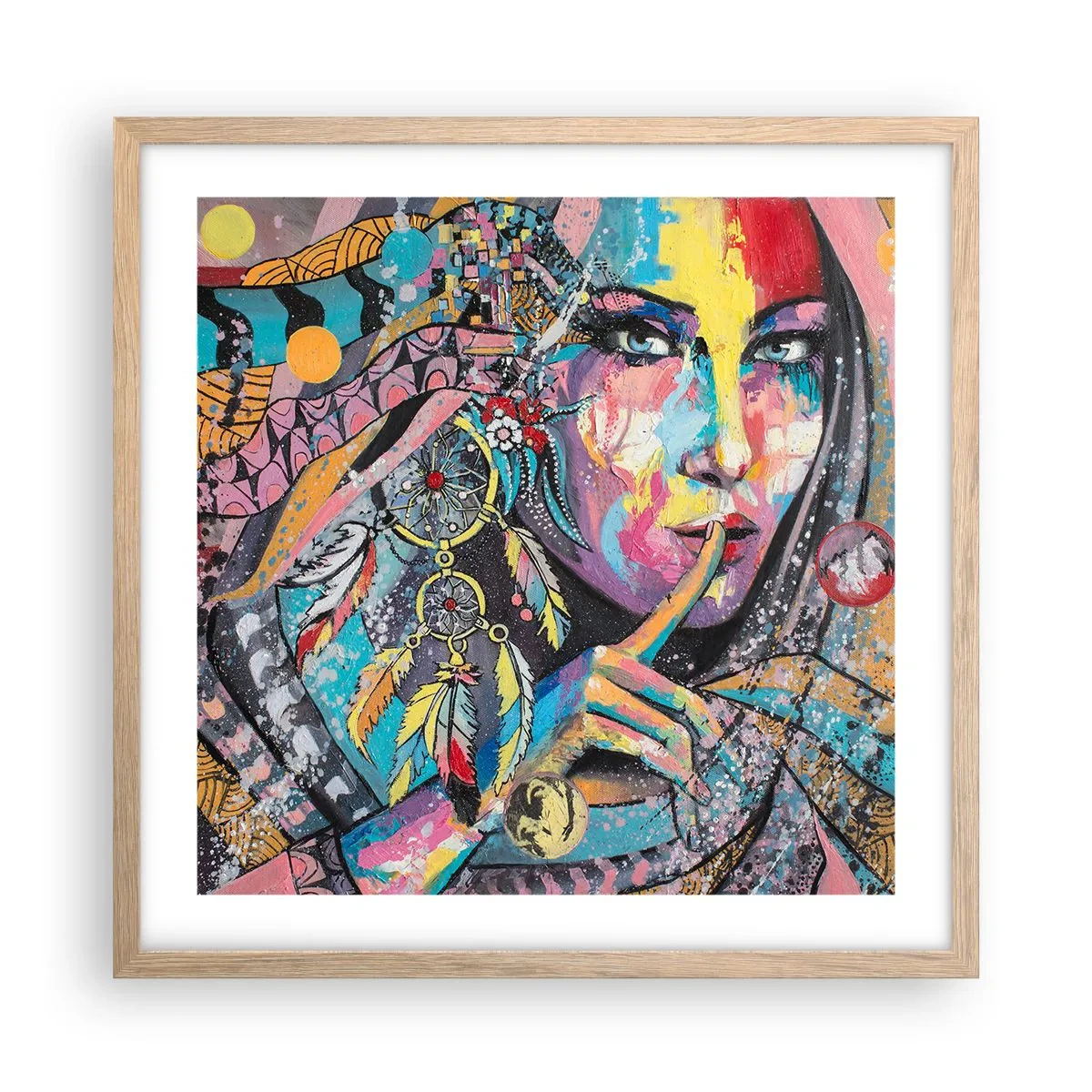 Poster in einem Rahmen aus heller Eiche - Sei still, bis du verstehst - 50x50 cm