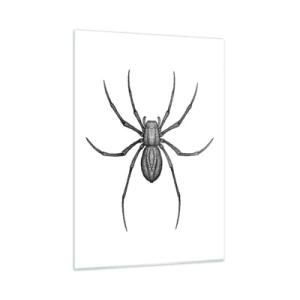 Glasbild - Bild auf glas - Retro-Stil Illustration einer schwarzen Spinne auf weißem Hintergrund - 50x70cm - Beunruhigende Präzision - Moderne Wanddekoration für Wohnzimmer und Schlafzimmer ARTTOR