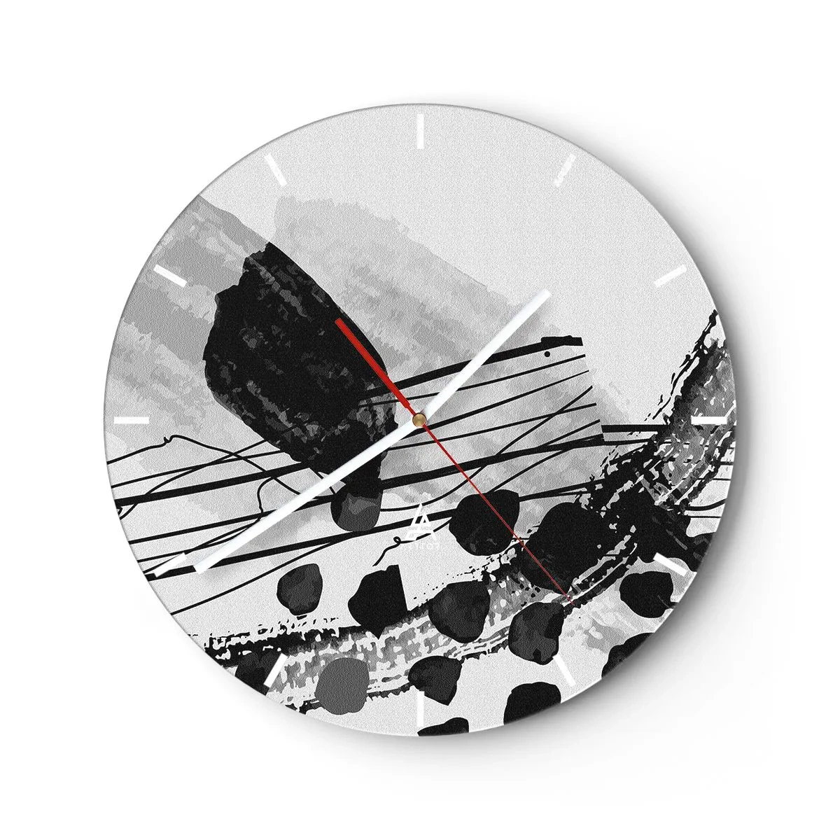 Wanduhr - Glasuhr - Schwarz-weiße abstrakte Formen und Linien auf hellem Hintergrund - 30x30cm - Organische Schwarz-Weiß-Abstraktion - Moderne Wanddekoration für Wohnzimmer, Küche und Schlafzimmer ARTTOR