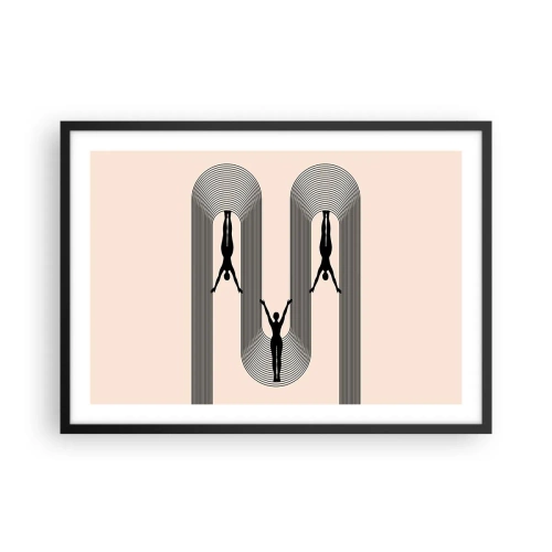 Poster in einem schwarzem Rahmen - Geometrische Silhouetten auf beigem Hintergrund - 70x50cm - Verkehrt herum - Moderne Wanddekoration für Wohnzimmer und Schlafzimmer ARTTOR