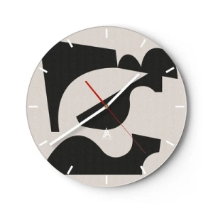 Wanduhr - Glasuhr - Schwarze geometrische Formen auf hellbeigem Hintergrund - 30x30cm - Zum Selbstbauen - Moderne Wanddekoration für Wohnzimmer, Küche und Schlafzimmer ARTTOR