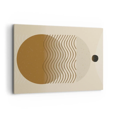 Bild auf Leinwand - Leinwandbild - Geometrische Abstraktion mit Kreisen und Wellenlinien in warmen Farben. - 100x70cm - Zur Entstehung geometrischer Figuren - Moderne Wanddekoration für Wohnzimmer und Schlafzimmer ARTTOR