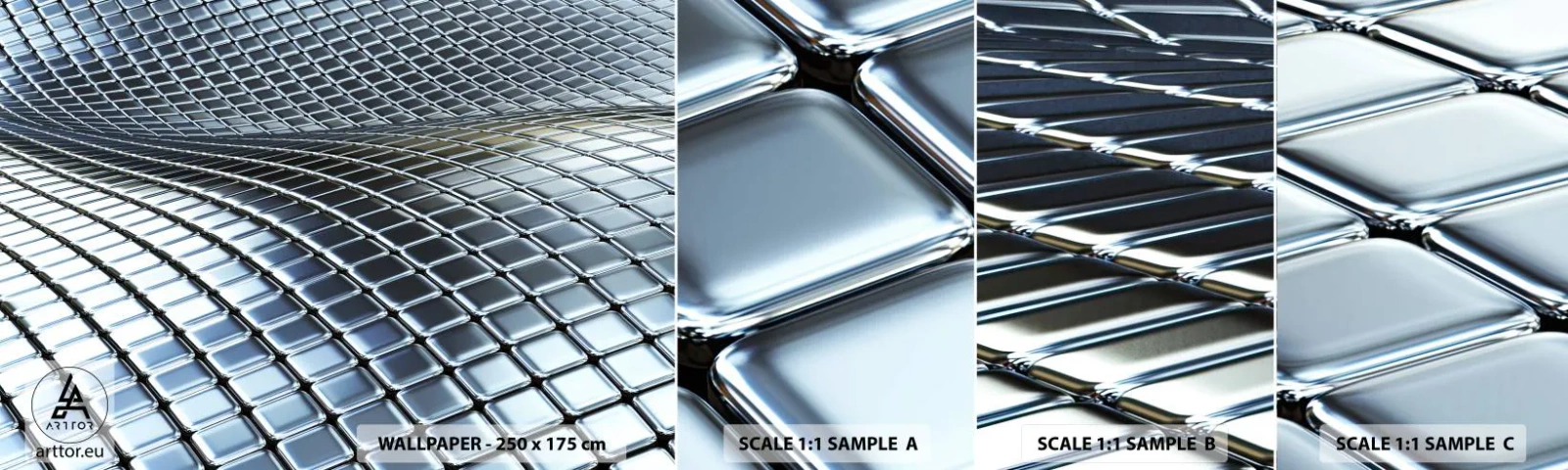 Fototapetenmuster Standard Eco - Metallische silberne Welle - Abstraktion, Grafik, Stück - 100x30 cm