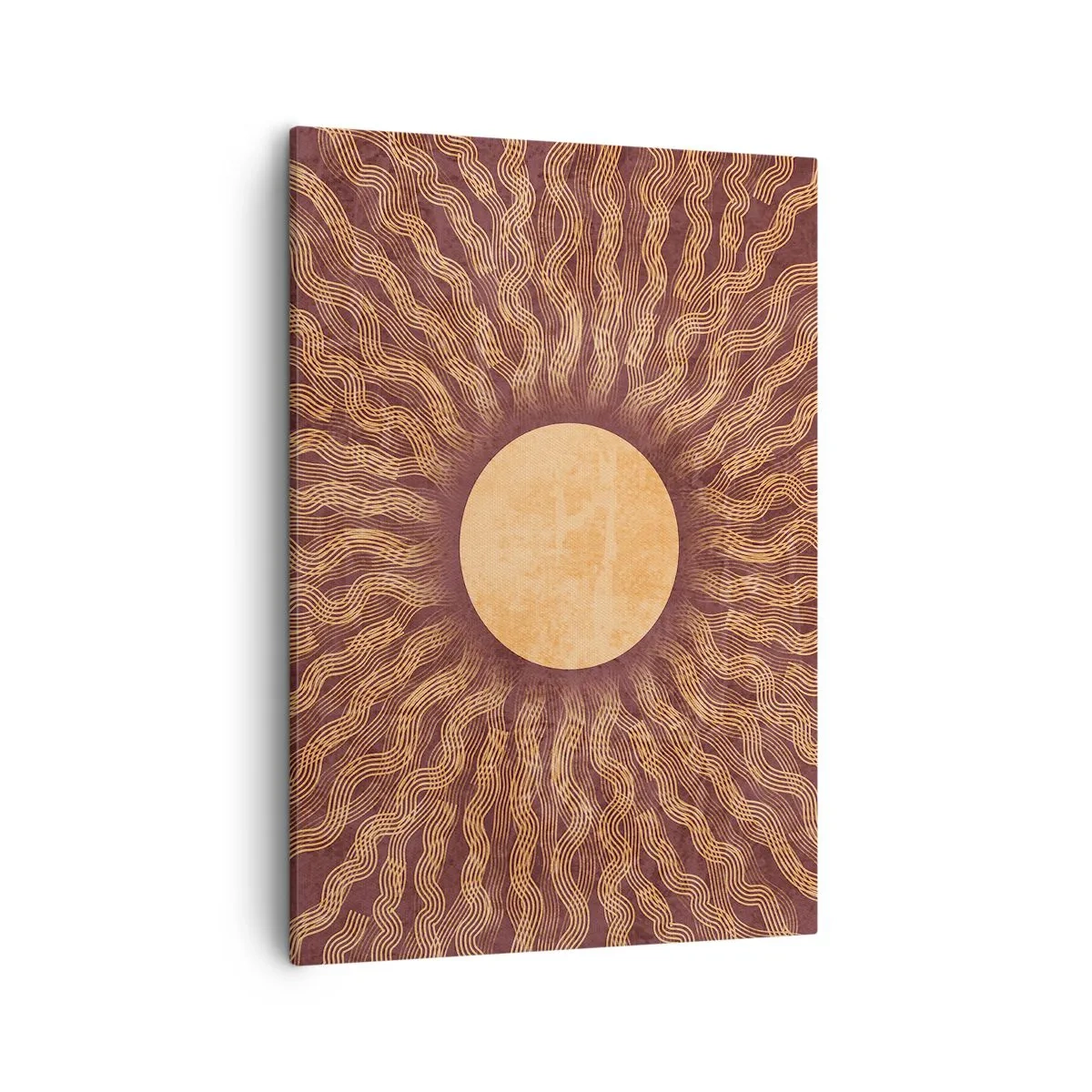 Bild auf Leinwand - Leinwandbild - Sonniges Muster mit Strahlen auf einem Hintergrund in Brauntönen - 50x70cm - Sonnensymbol - Moderne Wanddekoration für Wohnzimmer und Schlafzimmer ARTTOR