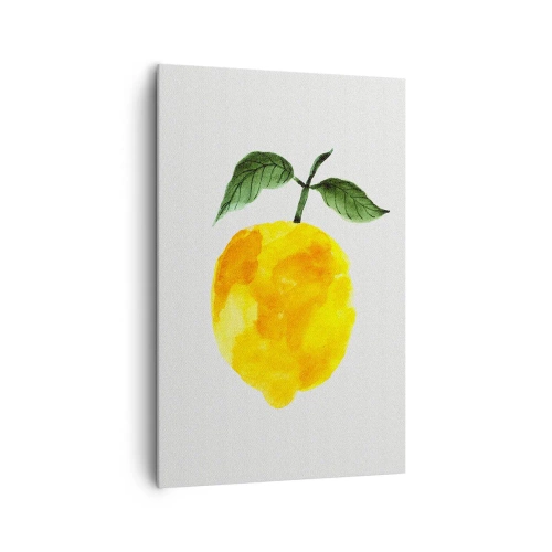 Bild auf Leinwand - Leinwandbild - Aquarell Zitrone mit grünen Blättern auf hellem Hintergrund - 80x120cm - So schmeckt man die Sonne - Moderne Wanddekoration für Wohnzimmer und Schlafzimmer ARTTOR