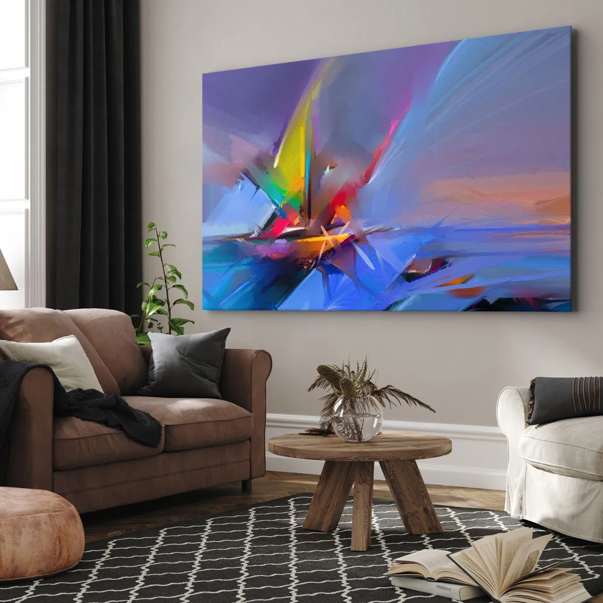Bild auf Leinwand - Leinwandbild - Abstrakte Komposition mit intensiven Farben - 100x70cm - Propeller wie ein Vogel - Moderne Wanddekoration für Wohnzimmer und Schlafzimmer ARTTOR