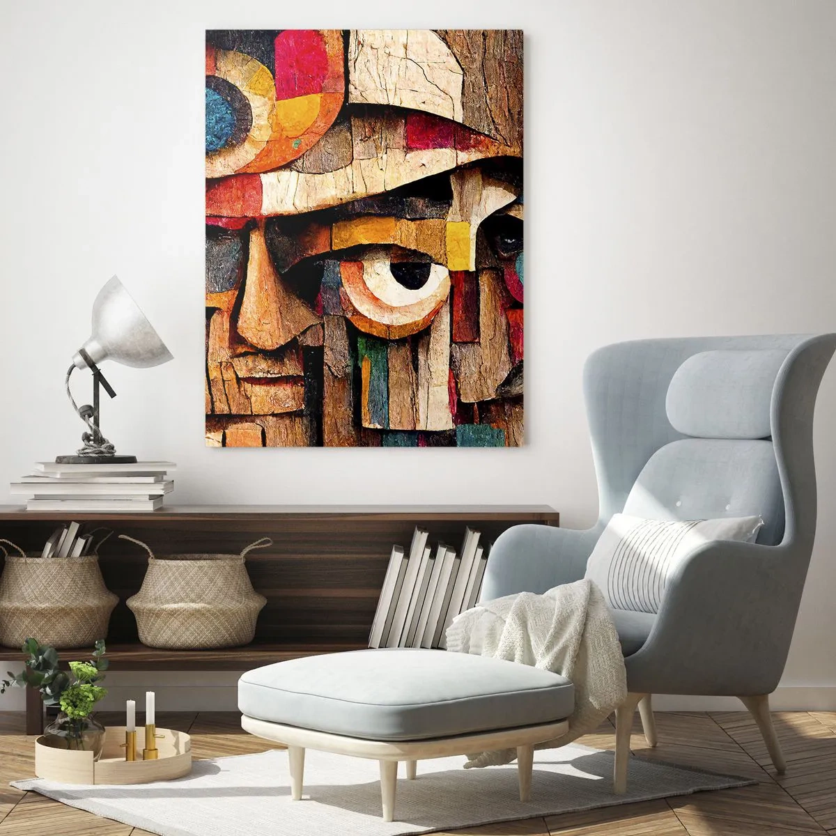 Glasbild - Bild auf glas - Bunte geometrische Gesichter im abstrakten Stil - 50x70cm - Ich sehe dich… - Moderne Wanddekoration für Wohnzimmer und Schlafzimmer ARTTOR