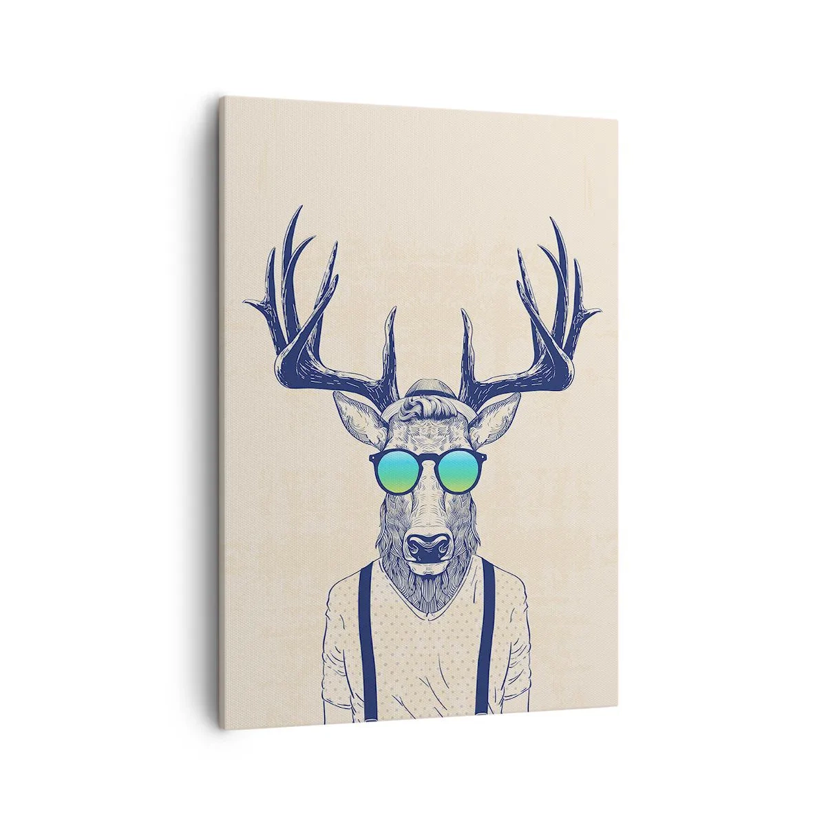 Bild auf Leinwand - Leinwandbild - Stilisierter Hirsch mit Sonnenbrille - 50x70cm - Wen hast du erwartet? - Moderne Wanddekoration für Wohnzimmer und Schlafzimmer ARTTOR