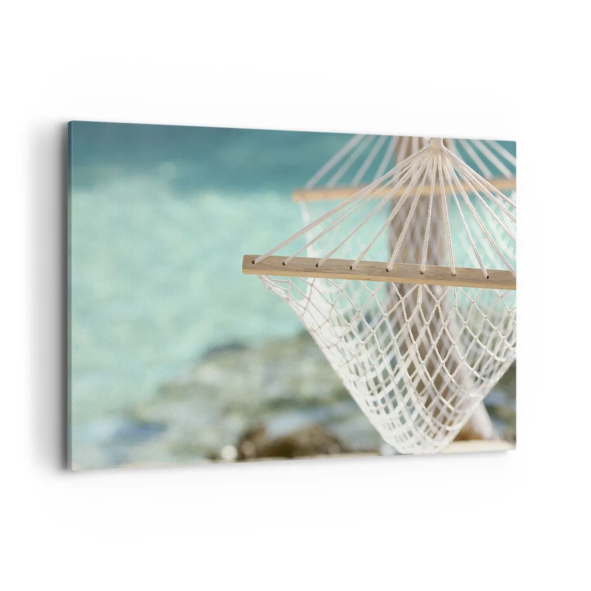 Bild auf Leinwand - Leinwandbild - Eine Hängematte mit Blick auf das türkisfarbene Wasser - 120x80cm - Zeit zum Entspannen - Moderne Wanddekoration für Wohnzimmer und Schlafzimmer ARTTOR