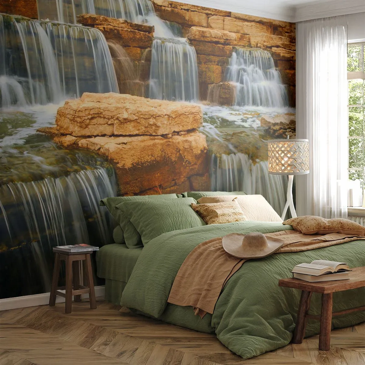 Selbstklebende Fototapete Deluxe Sticker - Treppe zum Himmel - Wasserfall, Natur, Landschaft - 350x256 cm