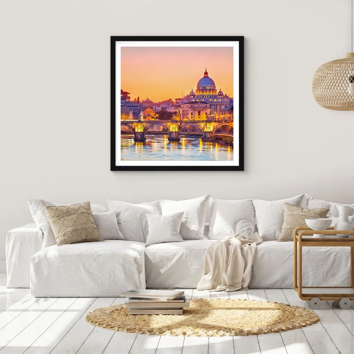 Poster in einem schwarzem Rahmen - Sonnenuntergang über der ewigen Stadt - 50x50 cm
