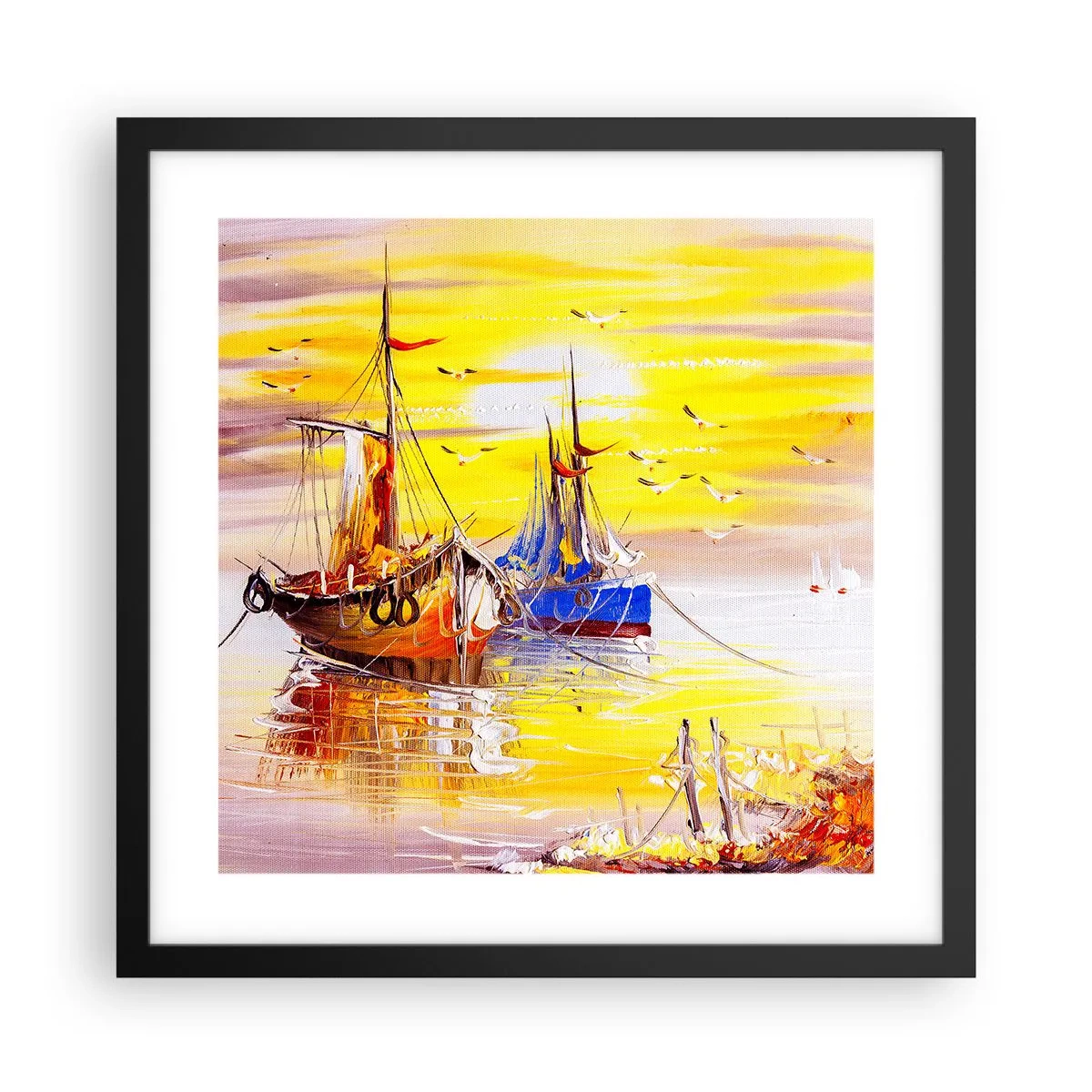 Poster in einem schwarzem Rahmen - Eine wohlverdiente Pause im Hafen - 40x40 cm