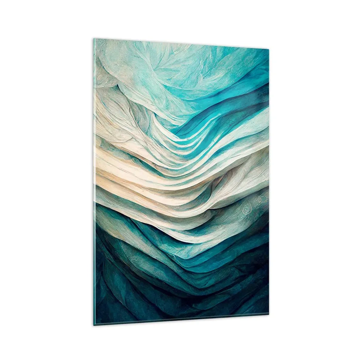 Glasbild - Bild auf glas - Dynamische Wellen in Blau- und Weißtönen - 80x120cm - Blaue Unersättlichkeit - Moderne Wanddekoration für Wohnzimmer und Schlafzimmer ARTTOR