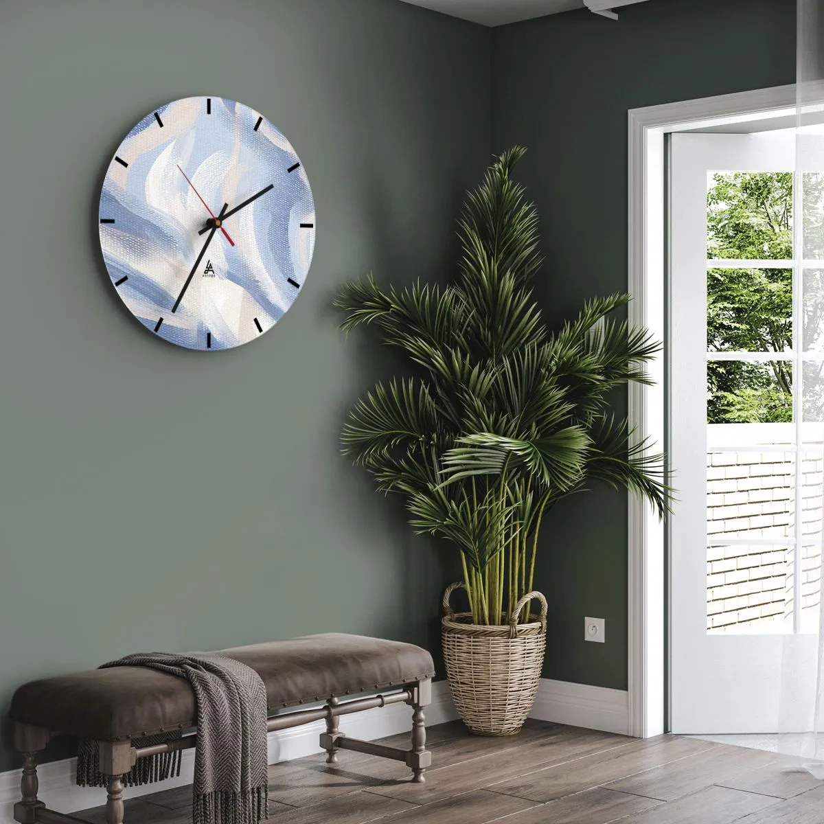 Wanduhr - Glasuhr - Blaue Wellen - 40x40 cm