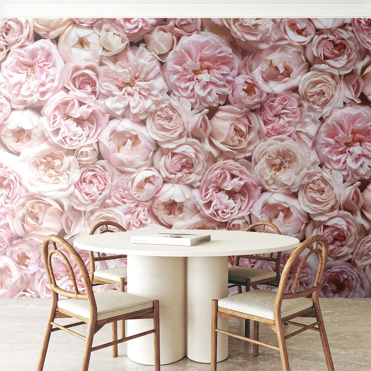Fototapete Premium Sand - Dicht angeordnete pastellfarbene Rosen in Rosatönen - 100x70cm - Auf Rosen gebettet - Moderne Wanddekoration für Wohnzimmer und Schlafzimmer ARTTOR