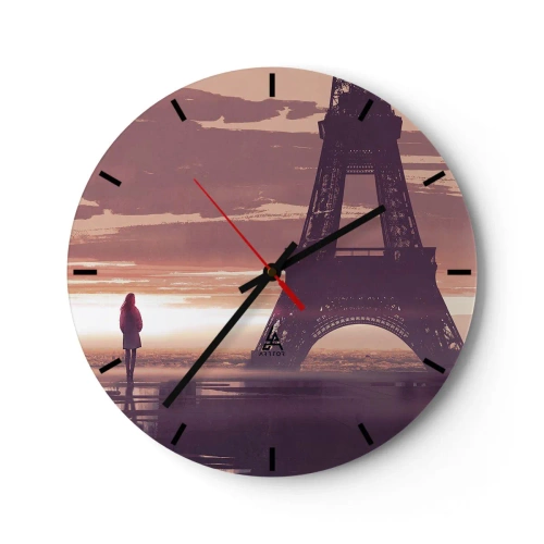 Wanduhr - Glasuhr - Silhouette einer Person vor dem Eiffelturm bei Sonnenuntergang - 30x30cm - Nur zwei davon - Moderne Wanddekoration für Wohnzimmer, Küche und Schlafzimmer ARTTOR