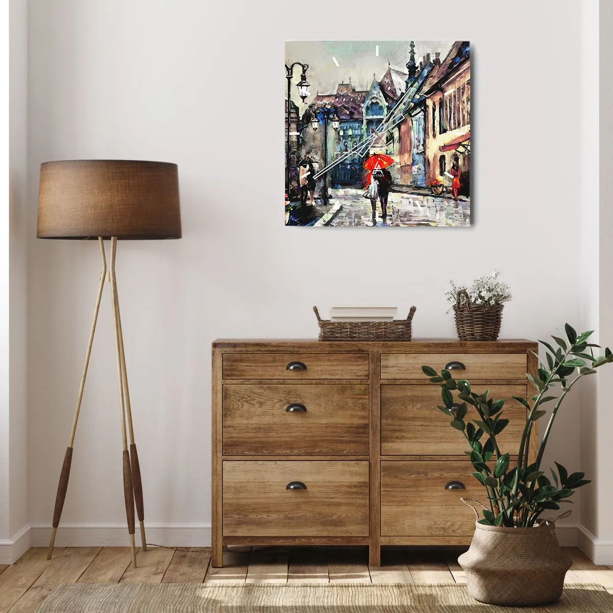 Wanduhr - Glasuhr - Regen für Zwei - 30x30 cm