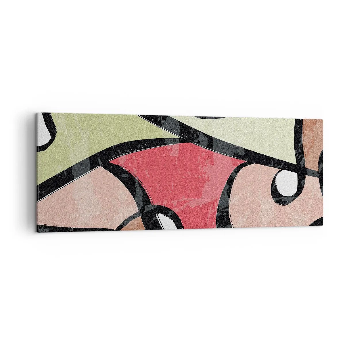 Bild auf Leinwand - Leinwandbild - Bunte abstrakte Formen mit schwarzen Linien - 140x50cm - Pirouetten unter Farben - Moderne Wanddekoration für Wohnzimmer und Schlafzimmer ARTTOR