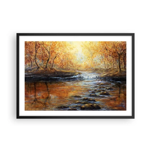 Poster in einem schwarzem Rahmen - Herbstlandschaft mit einem Fluss zwischen den Bäumen - 70x50cm - Der goldene Strom - Moderne Wanddekoration für Wohnzimmer und Schlafzimmer ARTTOR