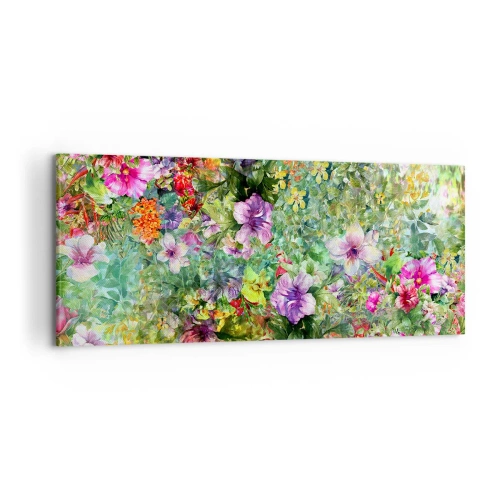 Bild auf Leinwand - Leinwandbild - Ein buntes Blumenarrangement auf grünem Hintergrund - 120x50cm - In Blumen für das Verderben - Moderne Wanddekoration für Wohnzimmer und Schlafzimmer ARTTOR