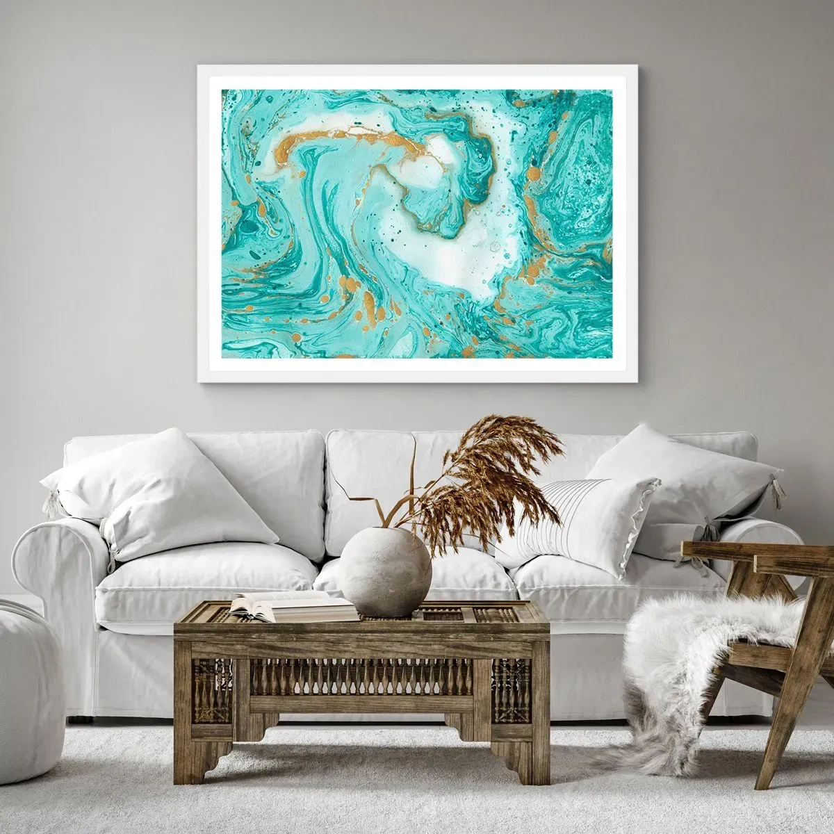 Poster in einem weißen Rahmen - Unter der großen Welle der Edo-Ära - 100x70 cm