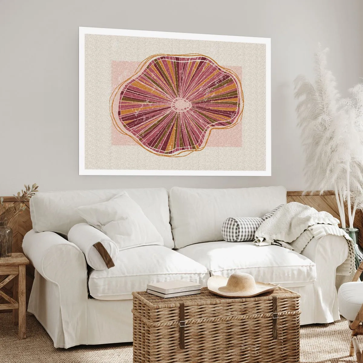 Poster - Abstraktes Baumscheibenmuster in Rosatönen - 100x70cm - Strahlende Abstraktion - Moderne Wanddekoration für Wohnzimmer und Schlafzimmer ARTTOR