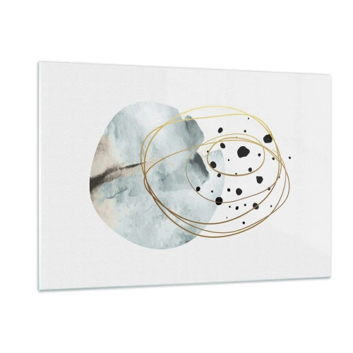 Glasbild - Bild auf glas - Abstrakte Komposition mit blauem Fleck und goldenen Linien - 120x80cm - Vom Weltraum umarmt - Moderne Wanddekoration für Wohnzimmer und Schlafzimmer ARTTOR