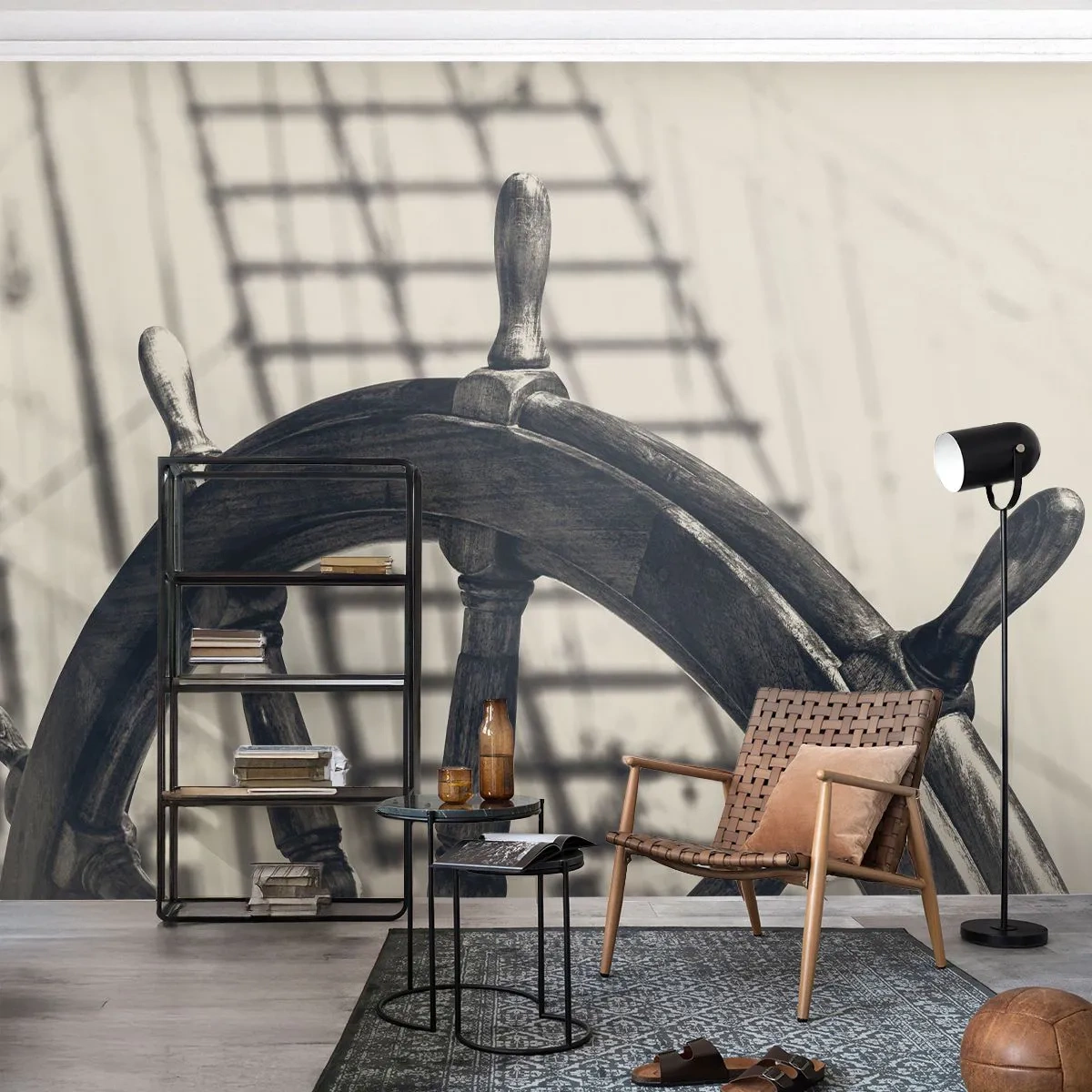 Fototapete Standard Eco - Meeresgeschichten - Nautisch, Segeln, Lenkrad - 450x315 cm