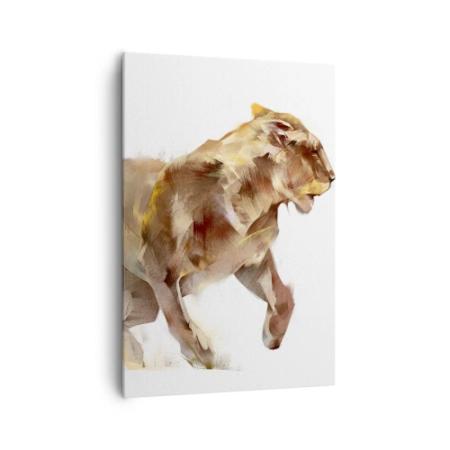 Bild auf Leinwand - Leinwandbild - Eine laufende Löwin in einer künstlerischen Interpretation - 70x100cm - Wilde Anmut - Moderne Wanddekoration für Wohnzimmer und Schlafzimmer ARTTOR