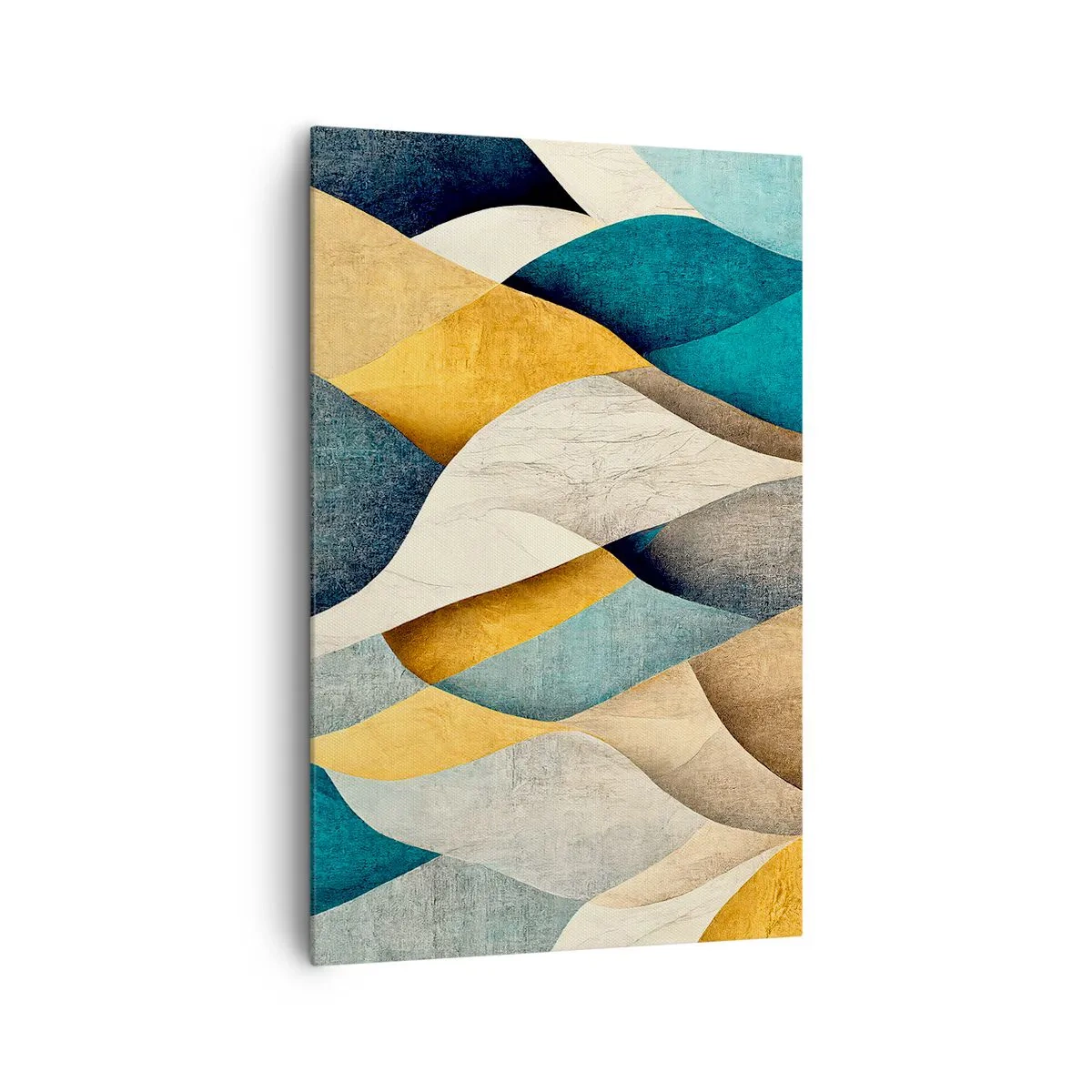 Bild auf Leinwand - Leinwandbild - Abstrakte Wellen in Blau- und Goldtönen - 80x120cm - Rhythmus und Welle - Moderne Wanddekoration für Wohnzimmer und Schlafzimmer ARTTOR