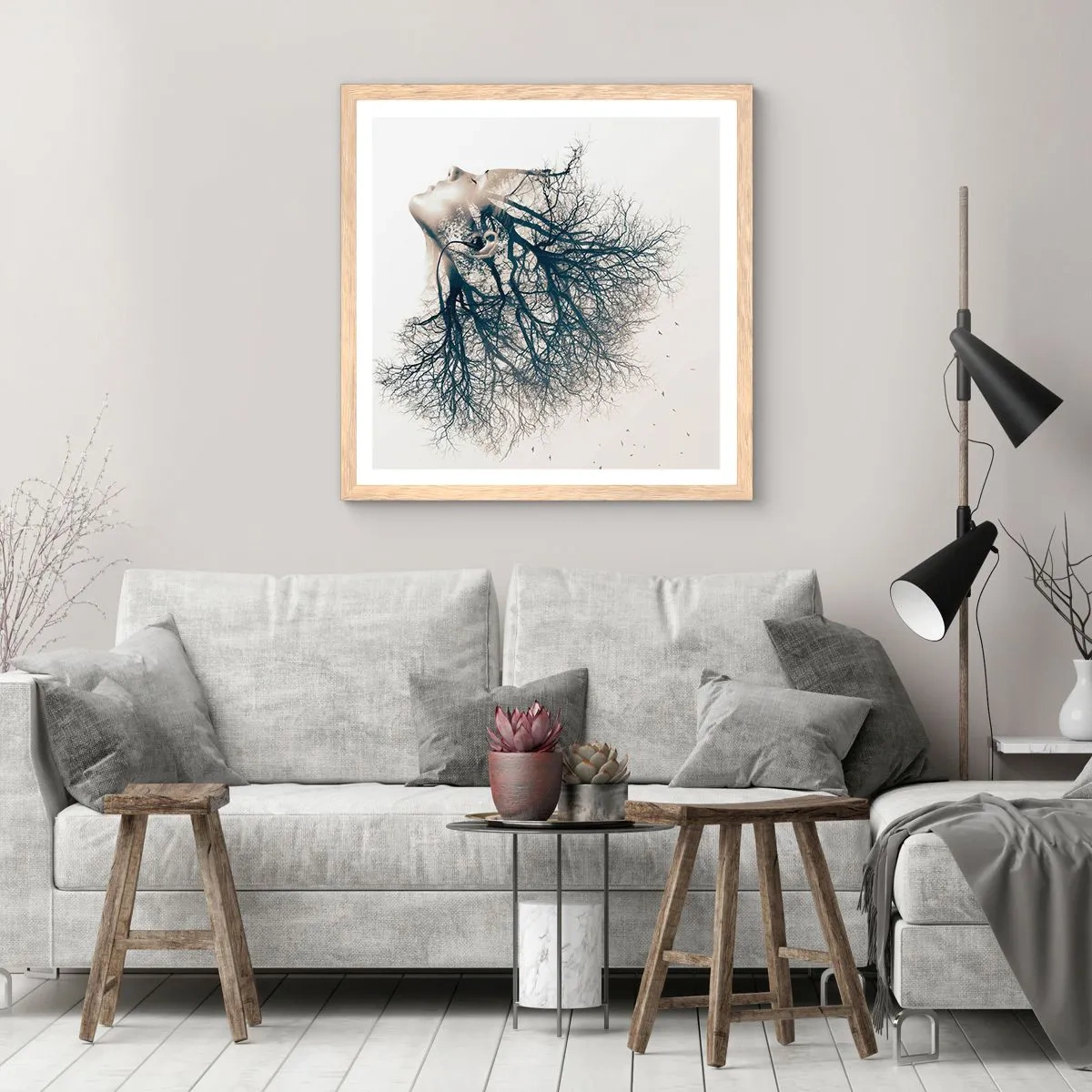 Poster in einem Rahmen aus heller Eiche - Dem Rauschen der Bäume lauschen - 60x60 cm